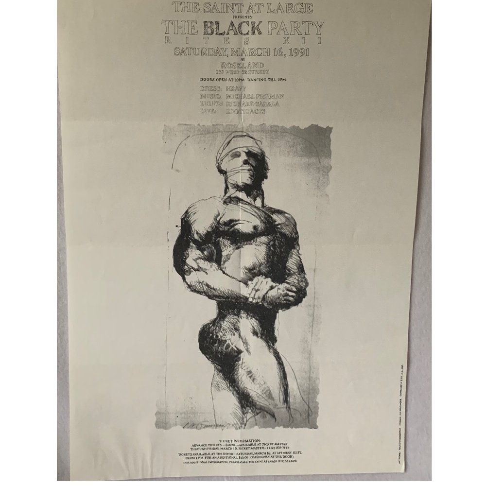 Poster Saint at Large Black Party 3/16/91  28x20  Printed poster